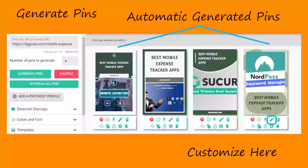 Pin Generator - Pinterest automation - Schedule pins and generate designs